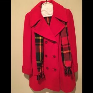 Vintage Fashionbilt 100% Wool Pea Coat Red & Scarf